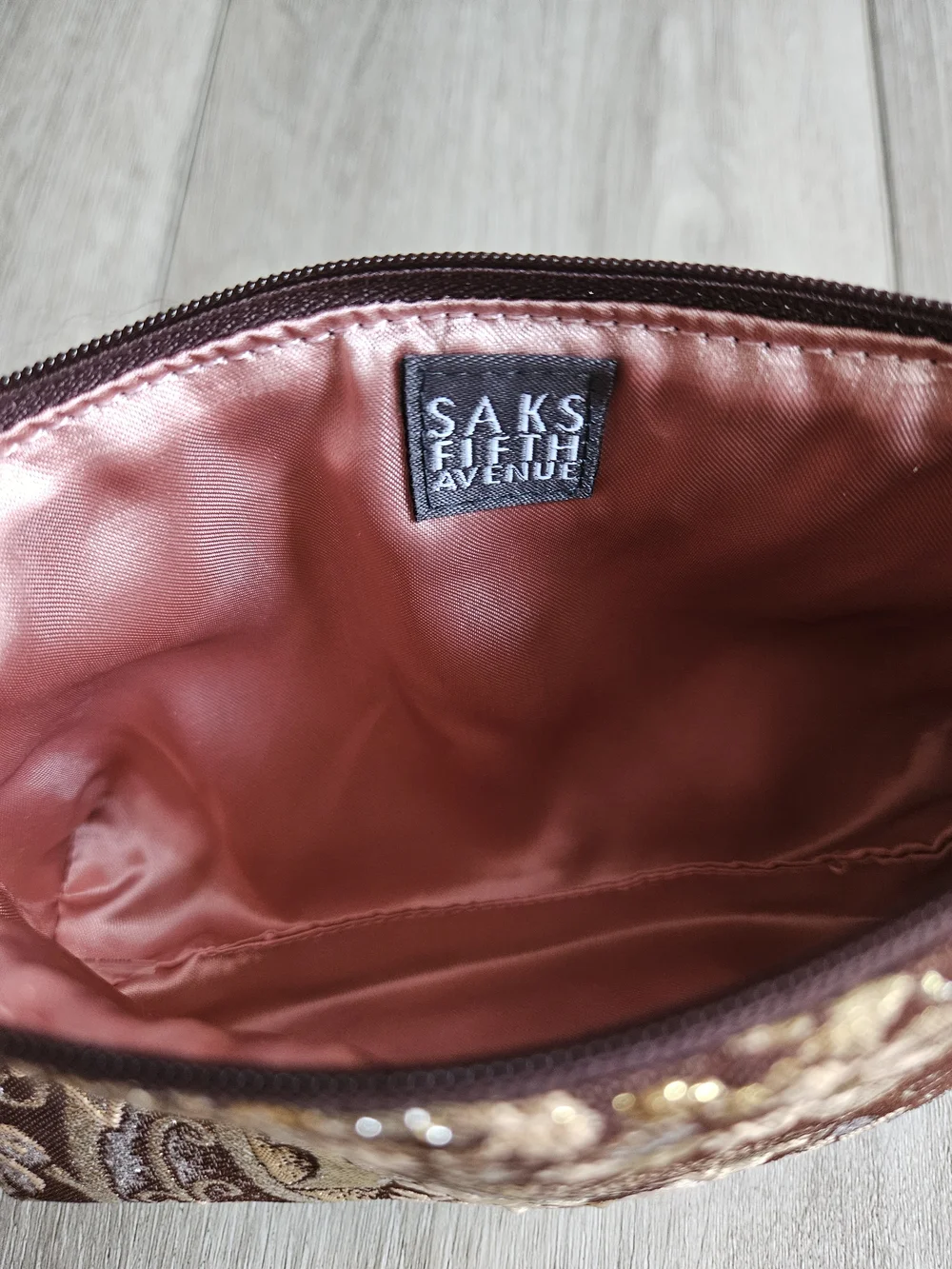 Saks Fifth Avenue Brown and Gold Paisley Jacquard Clutch - Picture 2 of 2